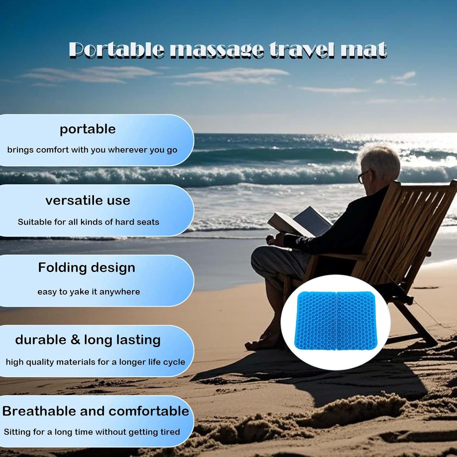 Portable Travel Seat Cushion, Breathable Comfortable Seat Cushion， for Home，Office Chair, Car, Outdoor (Black) image number 1