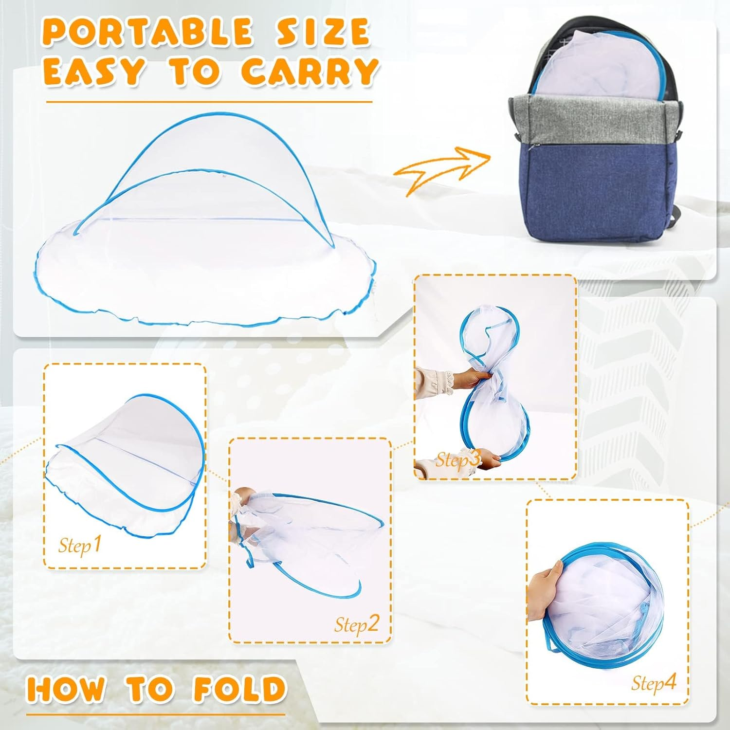 Portable Mosquito Net Tent, Folding Mosquito Head Net, Pop up Tent Netting for Bedding Camping Traveling Patio (1 Pack, Large), White image number 2