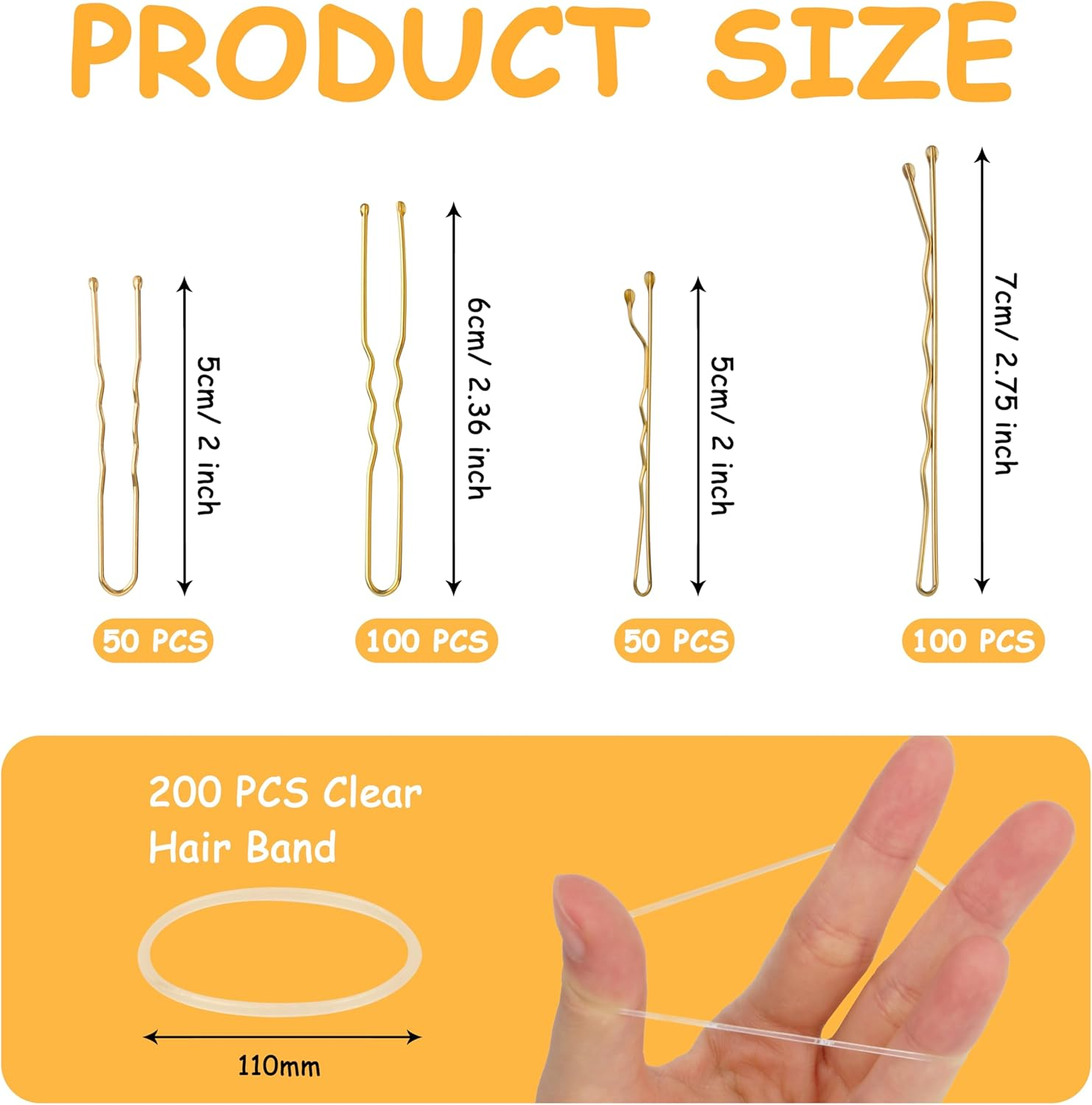 MOSTFUN Pack of 500 Hair Pins, Bobby Pins Set, French U-Hair Clips, 2 Inch / 2.36 Inch, Hair Pins for 2 Inch / 2.75 Inch, Transparent Hair Scrunchie with Storage Box for Women and Girls (Golden) image number 3