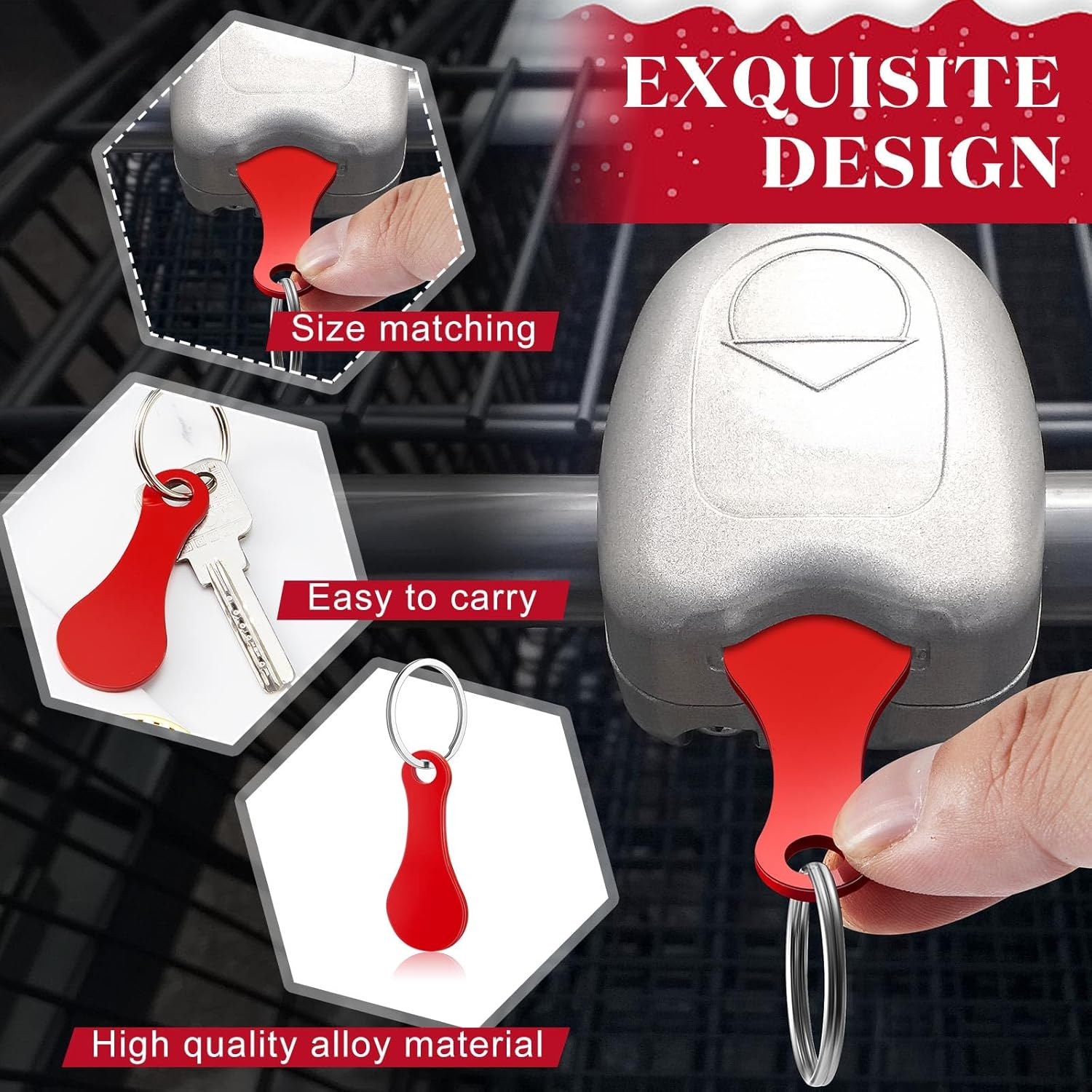 Shimeyao 4 Pcs Portable Aluminum Alloy Key Ring Shopping Cart Trolley Tokens Quarter Keychains Gift for Men Women Christmas