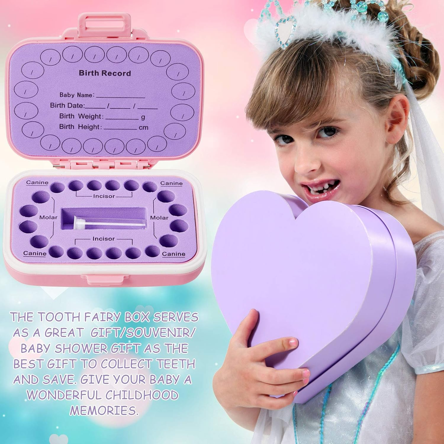 Jetec 2 Pieces Baby Teeth Keepsake Box PP Tooth Fairy Box Kids Tooth Storage Holder Organizer for Lost Teeth Cute Kids Deciduous Collection to Keep the Childhood Memory(Blue and Pink) image number 3