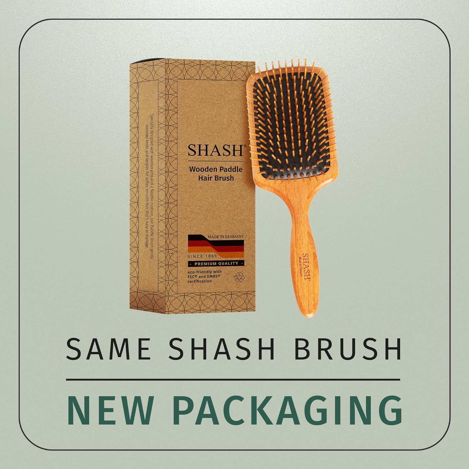 SHASH since 1869 Made in Germany Wooden Paddle Brush - Gently Detangles, Styles, Conditions Hair with Minimal Frizz and Breakage - Safe for All Hair Types, Wet or Dry - Eco-Sourced Wood image number 4