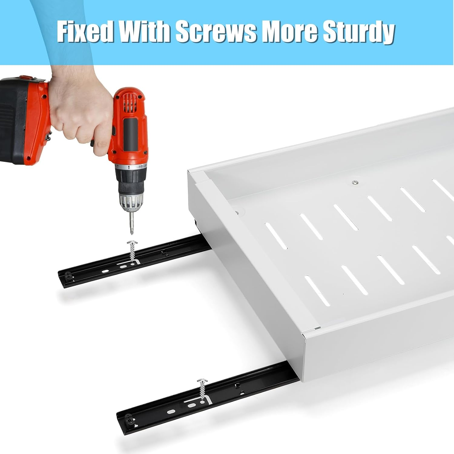 2 Pack Pull Out Drawers for Cabinets - Adjustable Expandable Organizer with Adhesive Film Fixing Screw, Slide Out Drawers Shelves Width 31-52Cm, Ideal for Pantry Storage Kitchen Organisation Bathroom image number 5