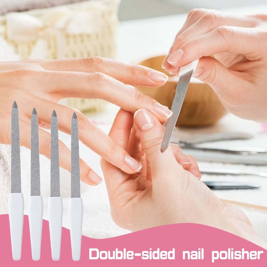 Nail File Set - 4 Professional Nail Files (14.1/14.9/15.4/17.2 Cm) with White Handle - File for Nails & Natural Nails - High Quality Files for Manicure & Pedicure