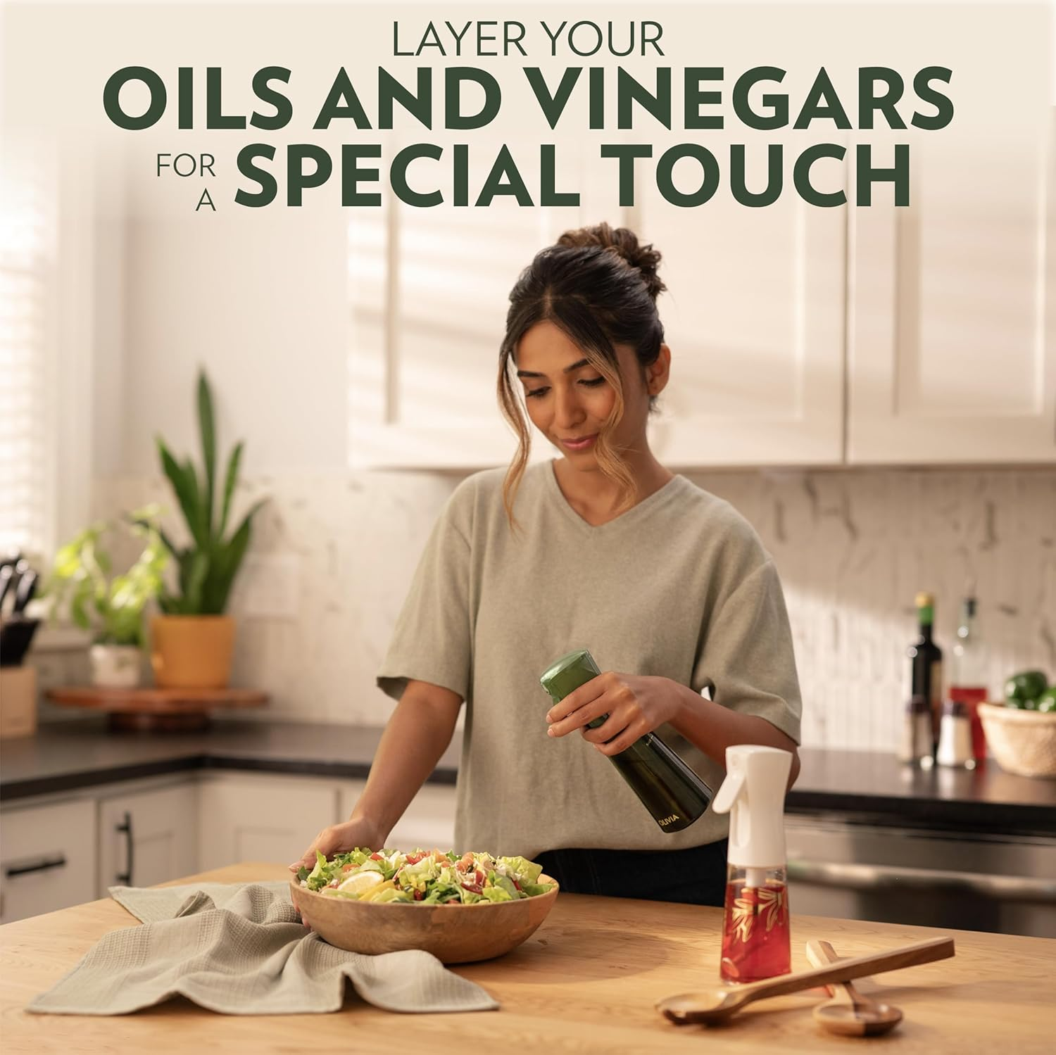 FLAIROSOL OLIVIA Oil Sprayer for Cooking, 200Ml Glass Olive Oil Sprayer, Continuous Oil Spray Bottle with Portion Control, Oil Dispenser for Kitchen, Air Fryer, Salad, BBQ (Green Bottle, Gold Print)