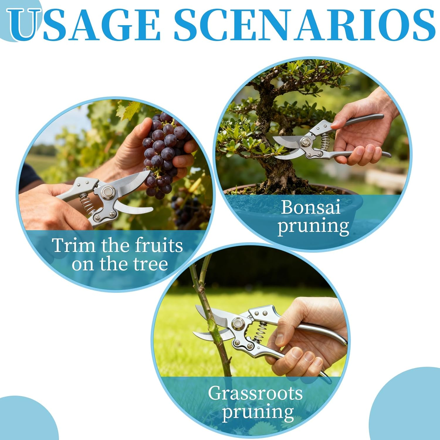 8" Bypass Pruning Shears - Stainless Steel Garden Shears, Professional Secateurs for Gardening, Versatile Garden Tools for Bonsai & Edging Border, Essential Gardening Supplies​