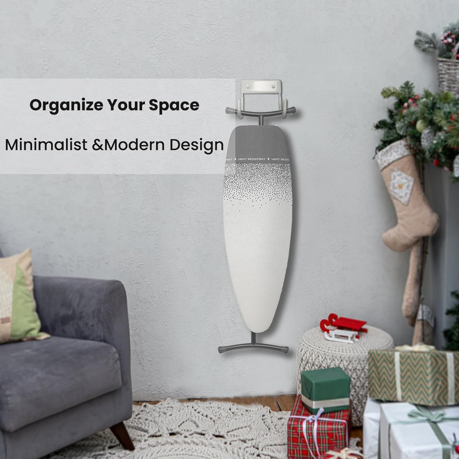 Walquicks 1Pcs Ironing Board Holder, White Durable Metal Ironing Board Hanger with Screws Ironing Board Wall Mount, Iron Board Hook Wall Mount, for Laundry Rooms image number 3