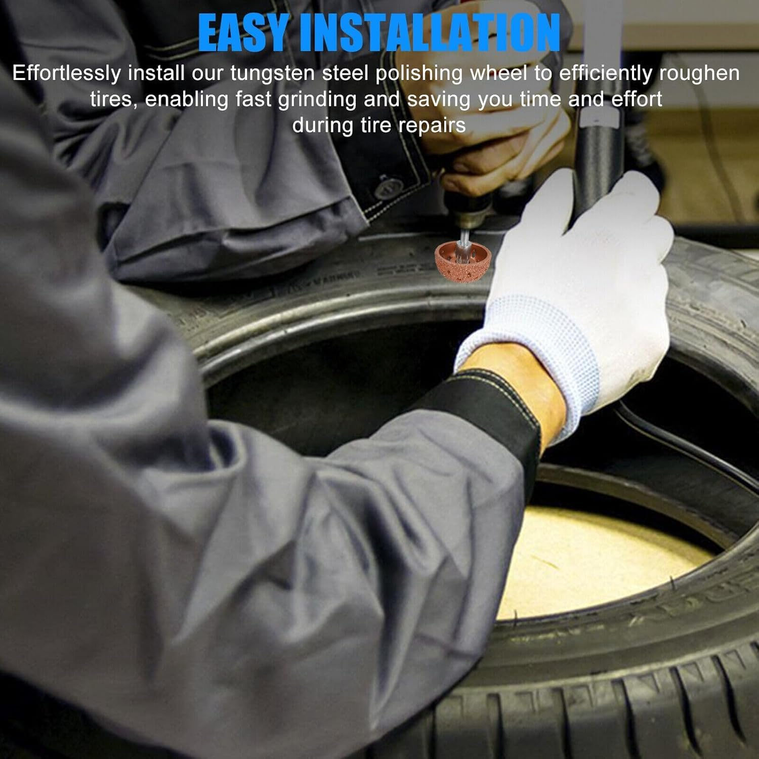 Tire Repair Patch Tools Wheel Strong Tire Patch Roller Kit Tungsten Steel Buffing Repair Buffing Whee Tire Buffing Wheels Repair Buffing Wheel for Car Tire Grinding Polishing Accessories Kit image number 3