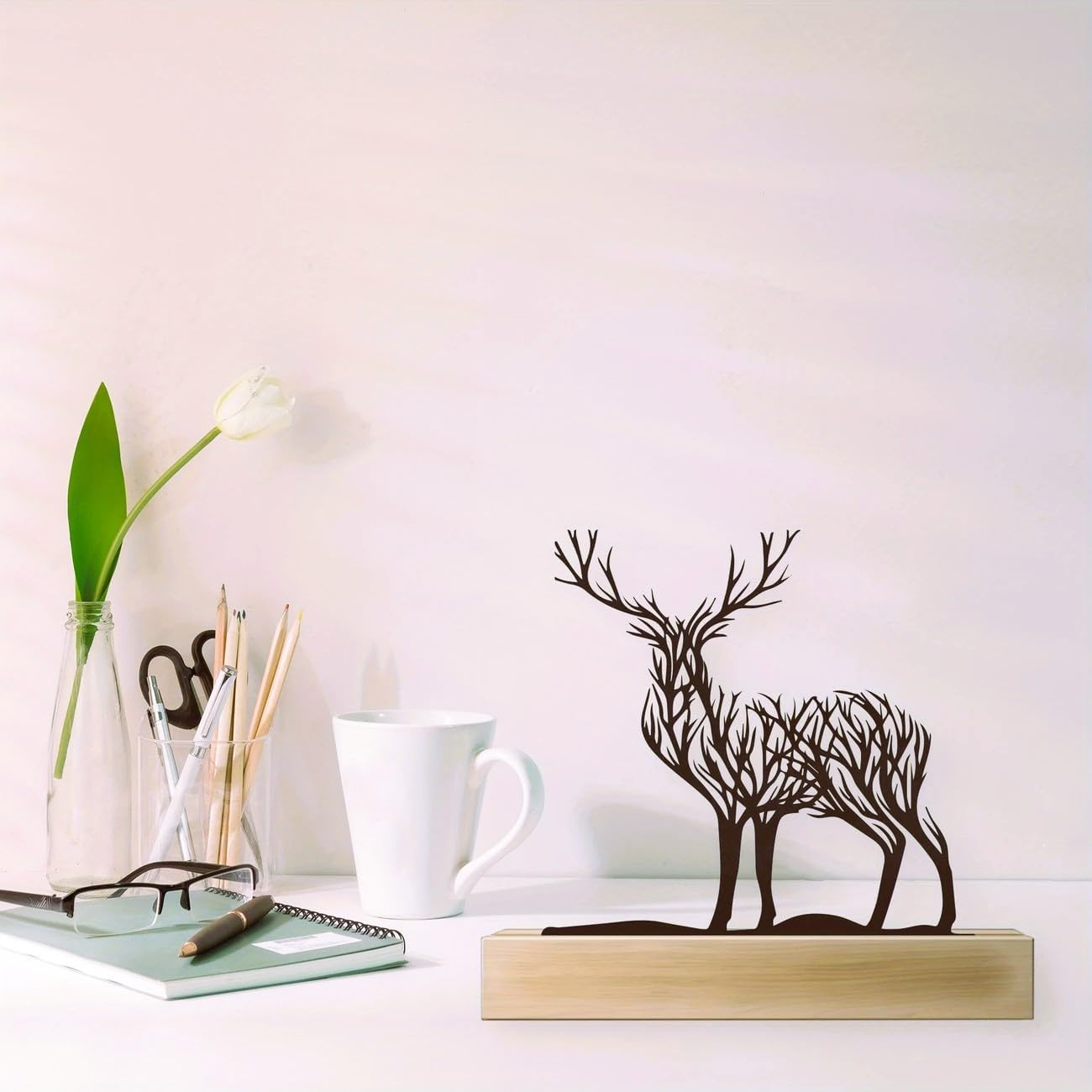 Chic Iron Deer Ornament with Wooden Base, Iron Culpture, Decorative Statue, Metal Deer Ornament, Rustic Decor, Art Deco, Bookshelf Decor, Office Decoration, Gift image number 5