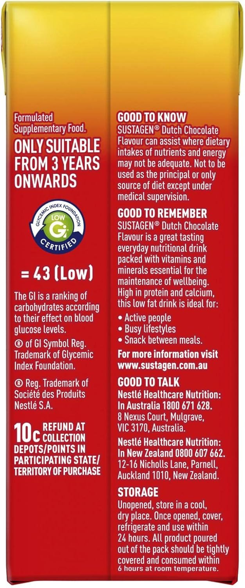 Nestle Sustagen Dutch Chocolate Flavour Drink 250 Ml image number 1