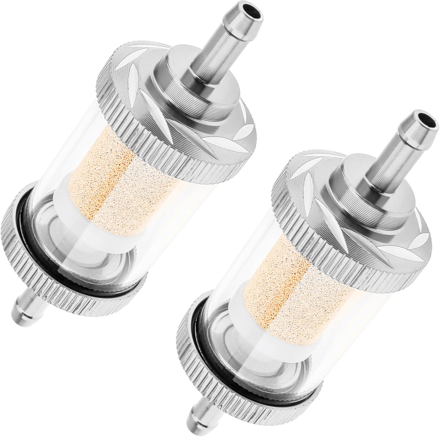 Windance 2PCS 5.3Mm 0.21Inch Aluminum Alloy Fuel Filter,Glass Inline Reusable Gasoline Filter for Motorcycle Scooter ATV Dirt Pit Bike Off-Road Motocross (Silver) - Blue image number 2