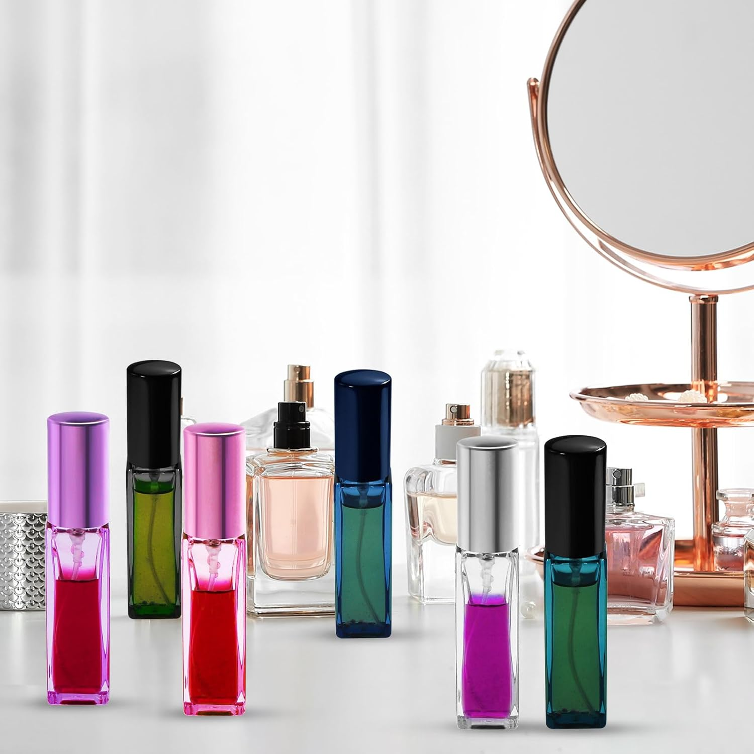 Bohoray Pack of 6 Perfume Atomisers, Refillable, Transparent Perfume Atomiser, 10 Ml, Empty Perfume Bottles for Filling with Atomiser Pump and Funnel for Women or Girls (Pink) - Pink image number 5