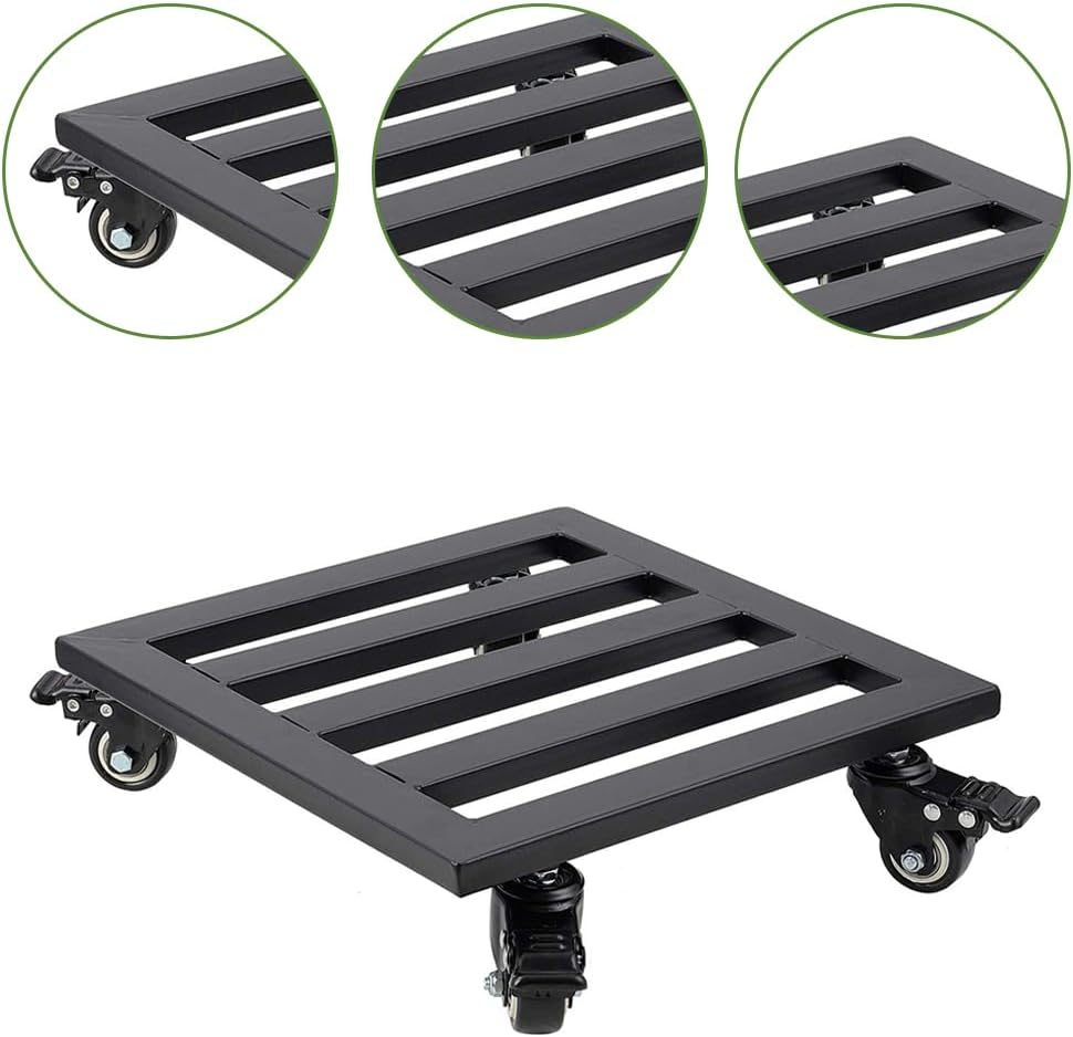 Heavy Duty Plant Caddy with Wheels - Black Square Rolling Holder, Portable Gardening Trolley, with 360&deg; Swivel Round, Rustproof Steel Frame for Garden & Patio (30X30X8Cm) image number 4