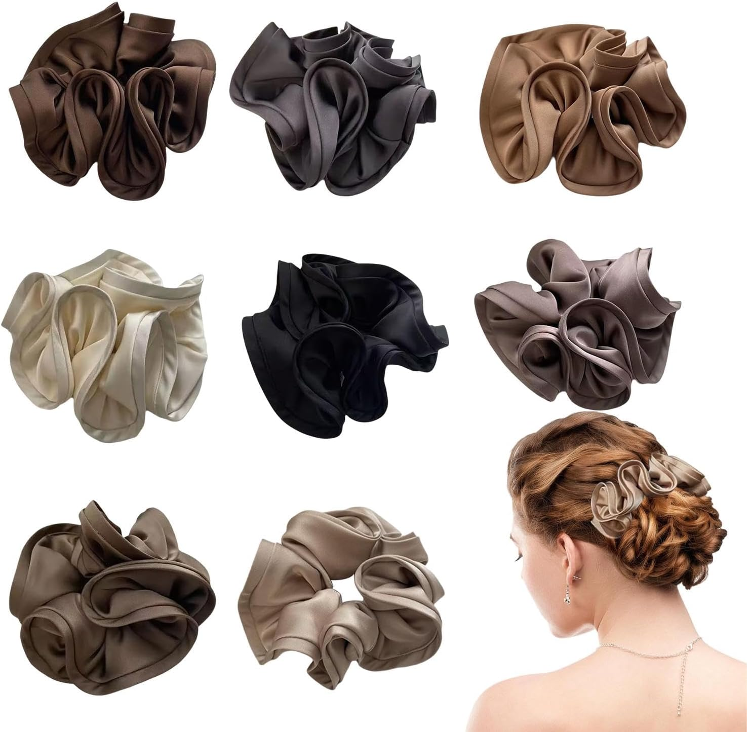 8 Pieces Satin Hair Rings Retro Hair Rings Women'S Hair Rings Ponytail Hair Rings Hairstyle Accessories image number 5