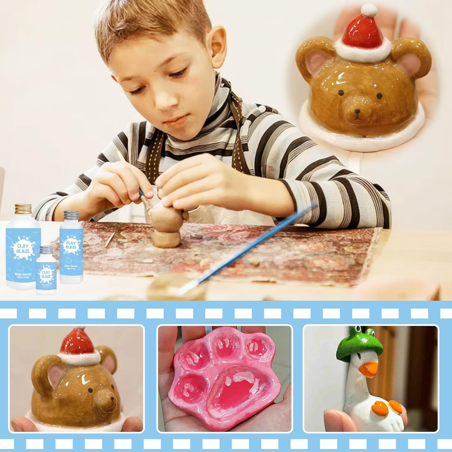 100Ml Air Dry Clay Varnish，Air Dry Clay Sealant for Airdry Clay，Air Dry Clay Glaze Can Not Only Used to Prevent Clay Cracking, Scratches, and Wear,It Can Also Having a Glossy Glaze Effect (Gloss) image number 1