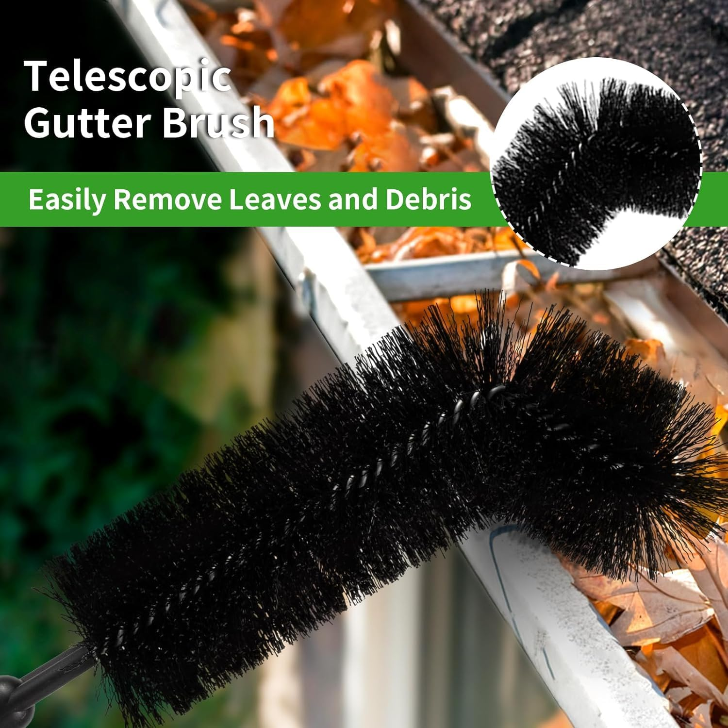 Gutter Cleaning Tools from the Ground, 10.5 FT Adjustable Gutter Cleaning Tool, Gutter Cleaner Ability to Easily Clear Roof Leaves and Debris, 2 Black Brush image number 3