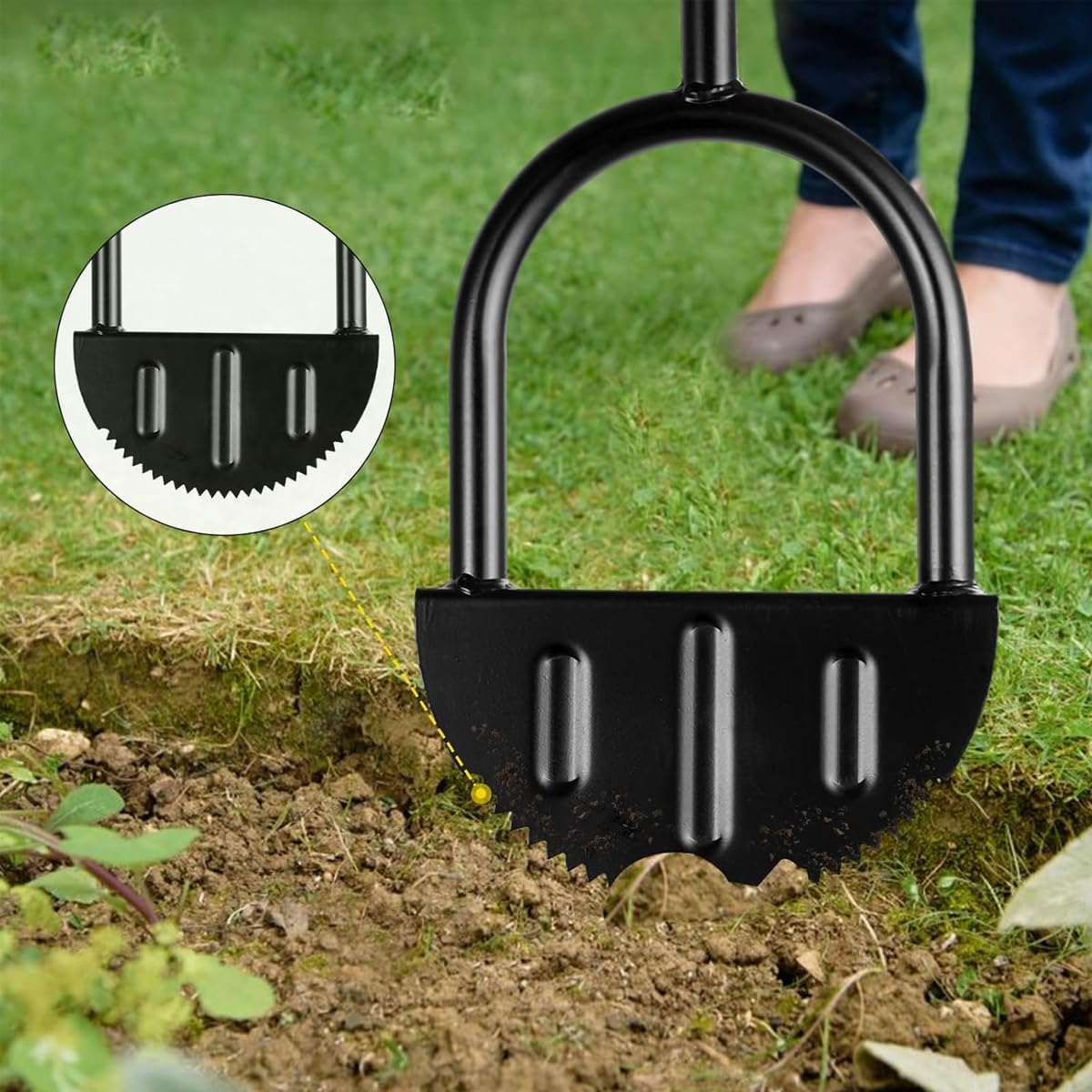 AIMALL Manual Lawn Edger Tool with Serrated Half-Moon Blade and Handle, Ergonomic Step Edge Cutting Shovel for Precise Lawn Maintenance image number 4