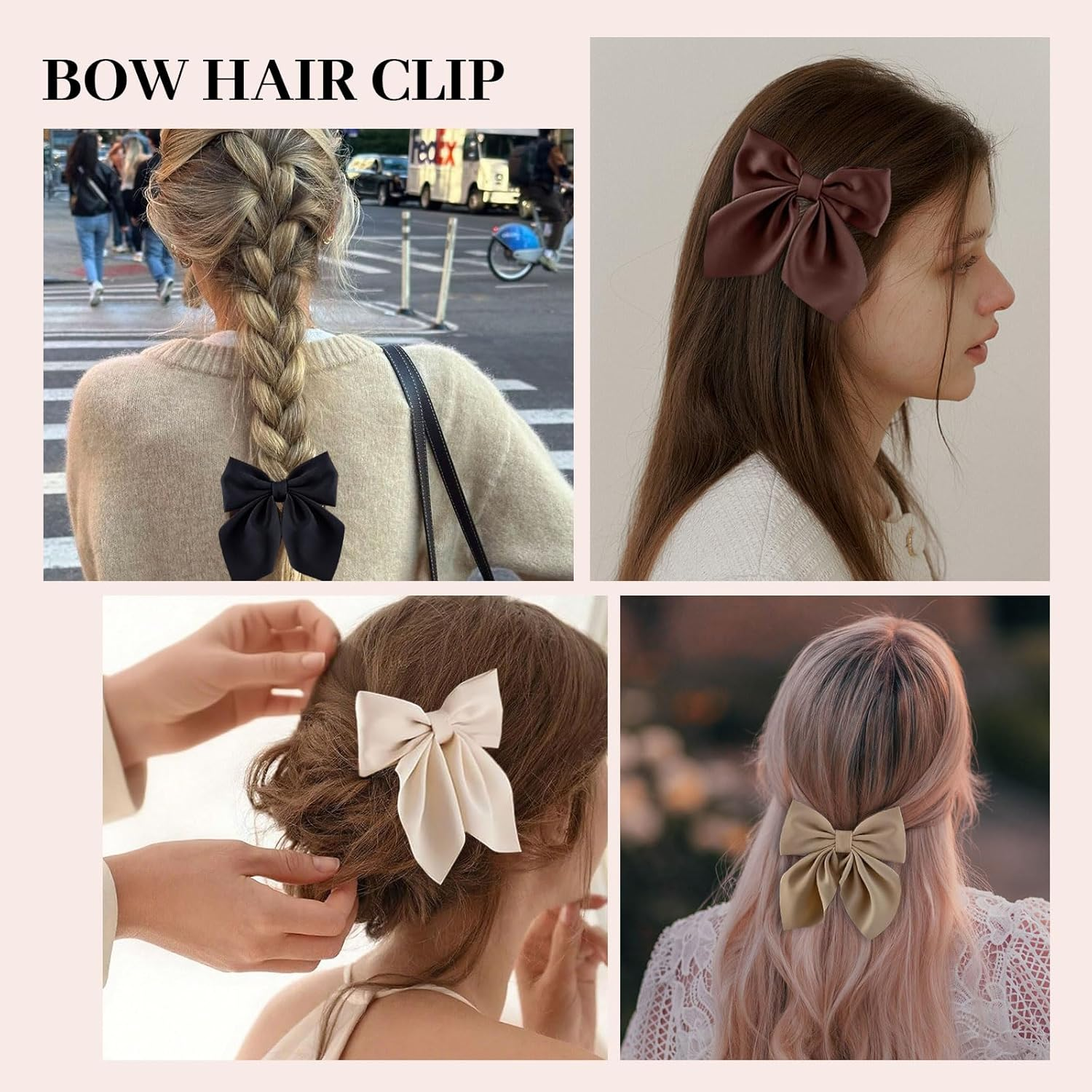 Muorruo 8 Pieces Hair Bows for Women, Short Bow Hair Clips, Small Alligator Hair Clips, Cute Accessories for Girls, Bow Clips for Thick and Thin Hair, Black/Khaki image number 5