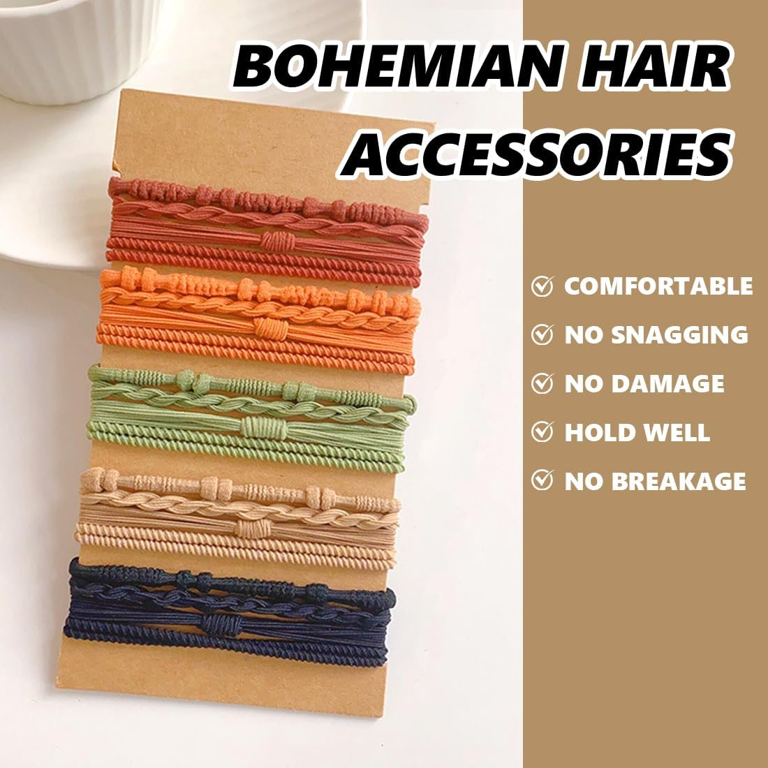 Pack of 24 Boho Hair Bobbles Scrunchies Hair Scrunchies Stylish Ponytail Holders Boho Hair Bobbles for Women and Girls for Women and Girls image number 1