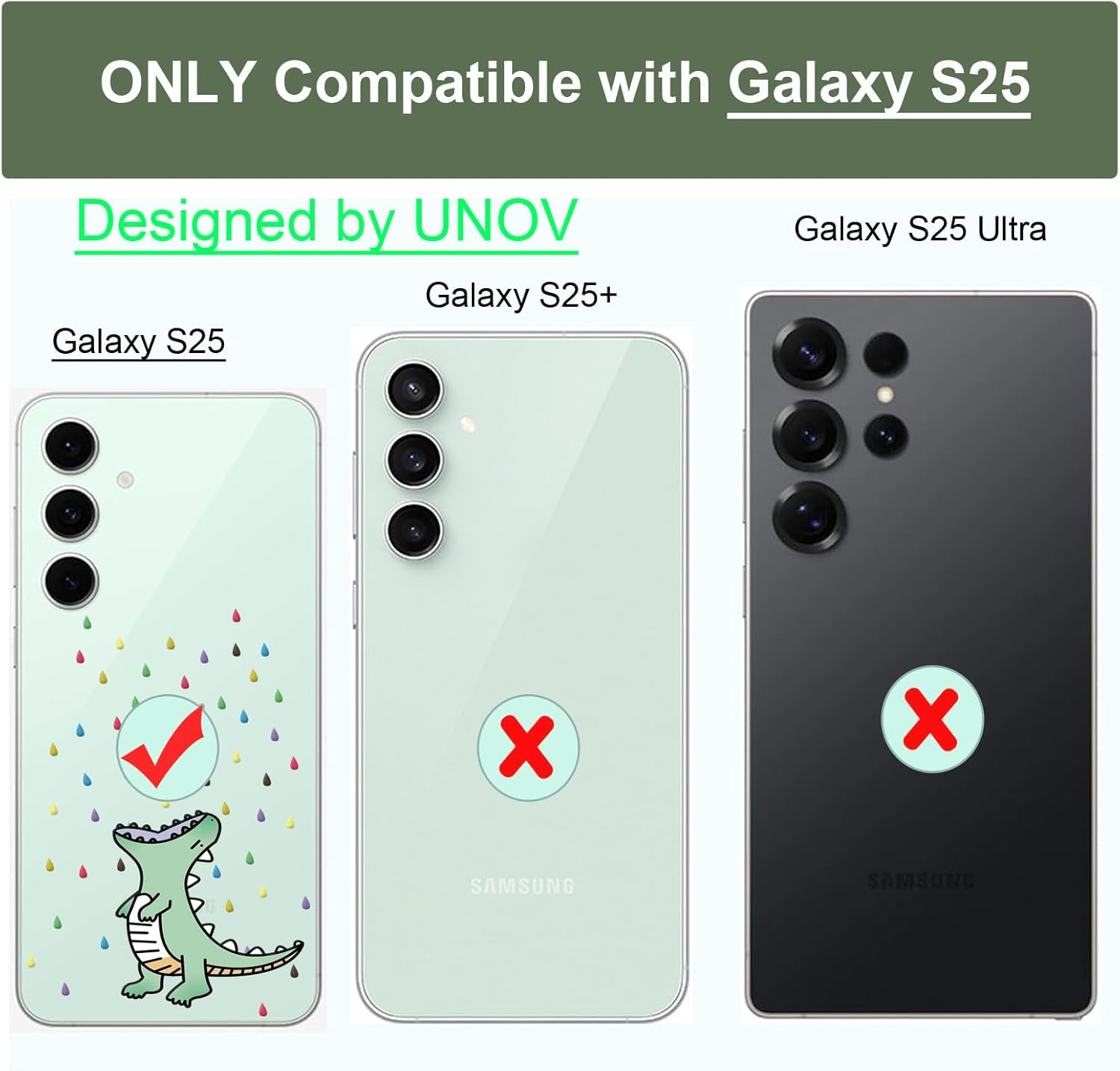 Unov Case Compatible with Galaxy S25 Case with Design Soft TPU Shock Absorption Slim Embossed Pattern Black Protective Back Cover(Rainbow Dinosaur) image number 2