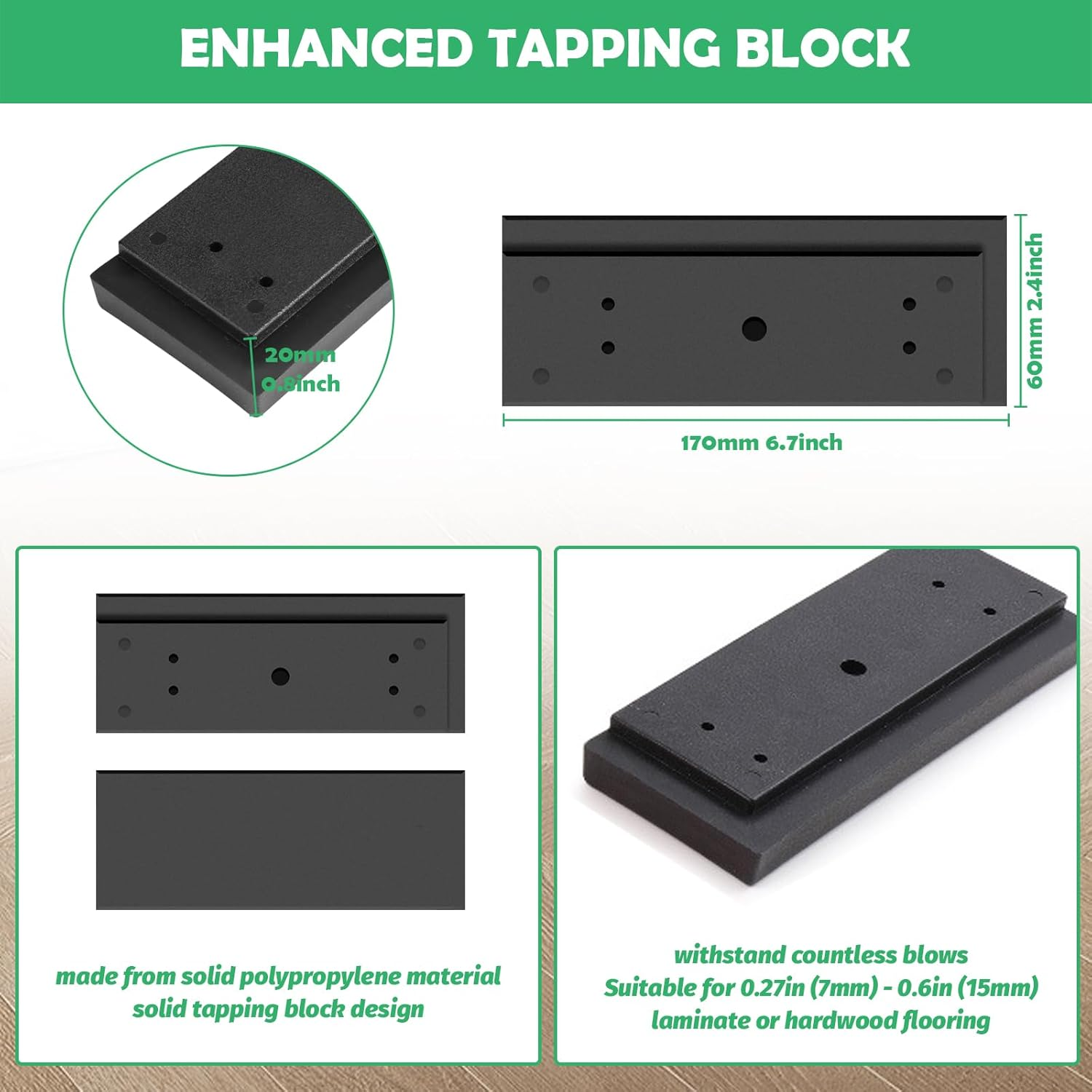 53Pcs Laminate Wood Floor Installation Kit Includes 40 Spacers, Tapping Block, Heavy Duty Mallet, Widen Pull Bar and 2 in 1 Flooring Spacers with 1/4&rdquo;& 1/2 Gaps for Home Improvement image number 2