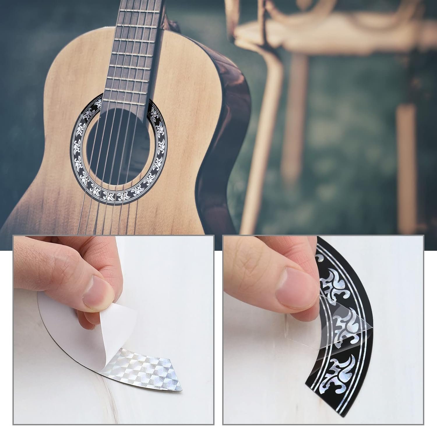 Ecsing 2PCS Guitar Sound Hole Sticker Self-Adhesive Acoustic Guitar Inlay Decal Classical Guitar Rosette Decoration Decal Musical Instrument Accessory 104Mm image number 2