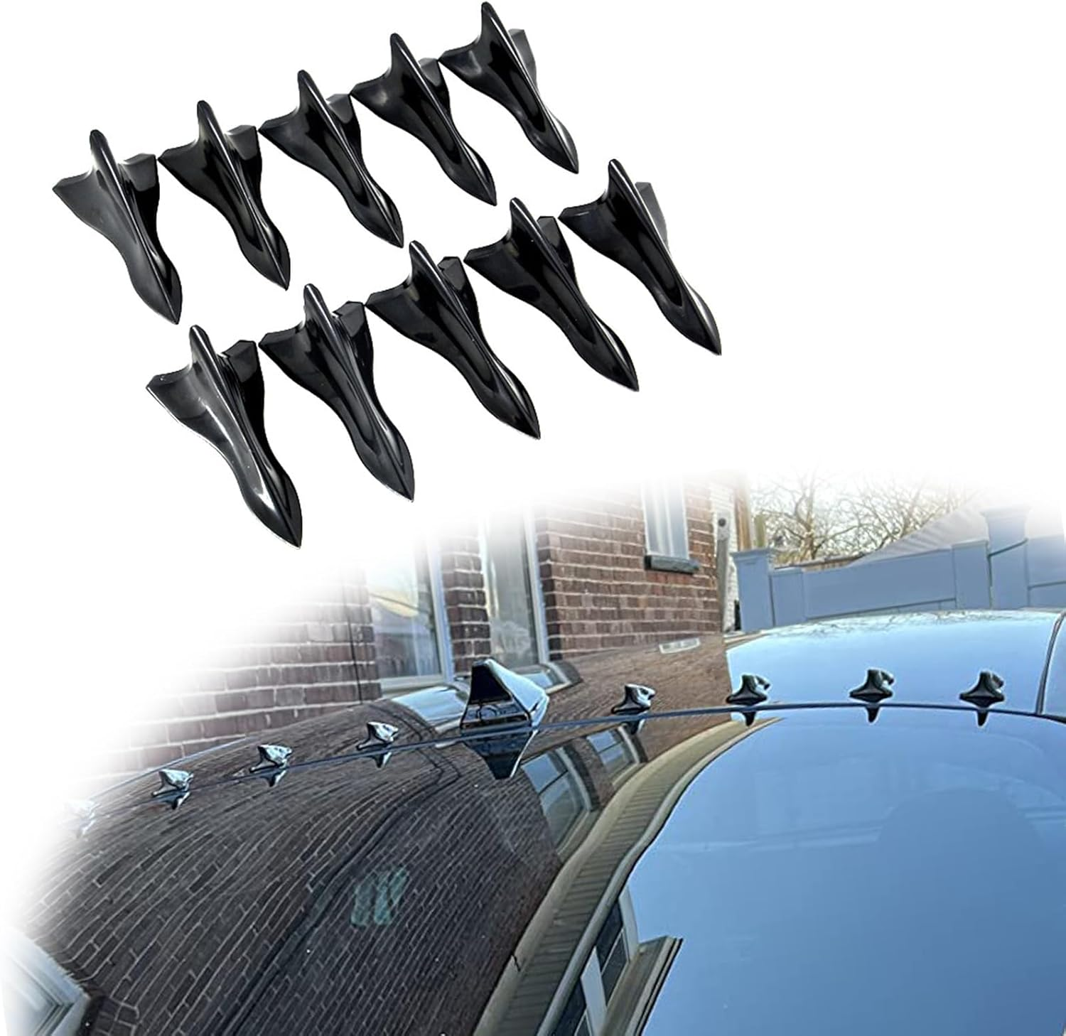 10 PCS Car Shark Fin Diffuser, Universal Roof Diffuser Spoiler, Car Shark Fin Antenna Kit with Selfadhesive Tapes, Vehicle Exterior Decor Accessories Stickers for Most Cars (Black) image number 1