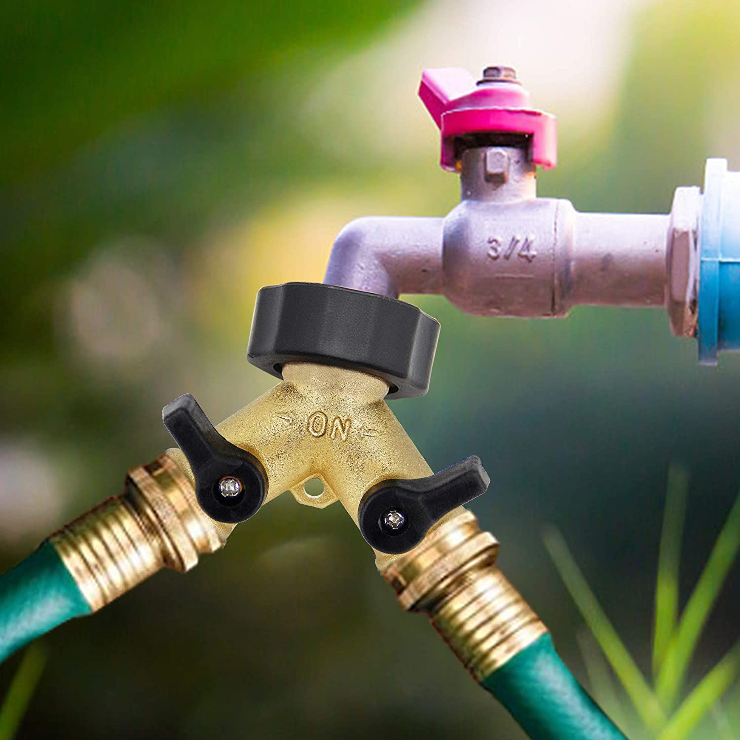 2 Way Brass Hose Splitter, 3/4" Brass Hose Connectors, Y Connector Garden Hose Adapter Connector, 1 Pack image number 6