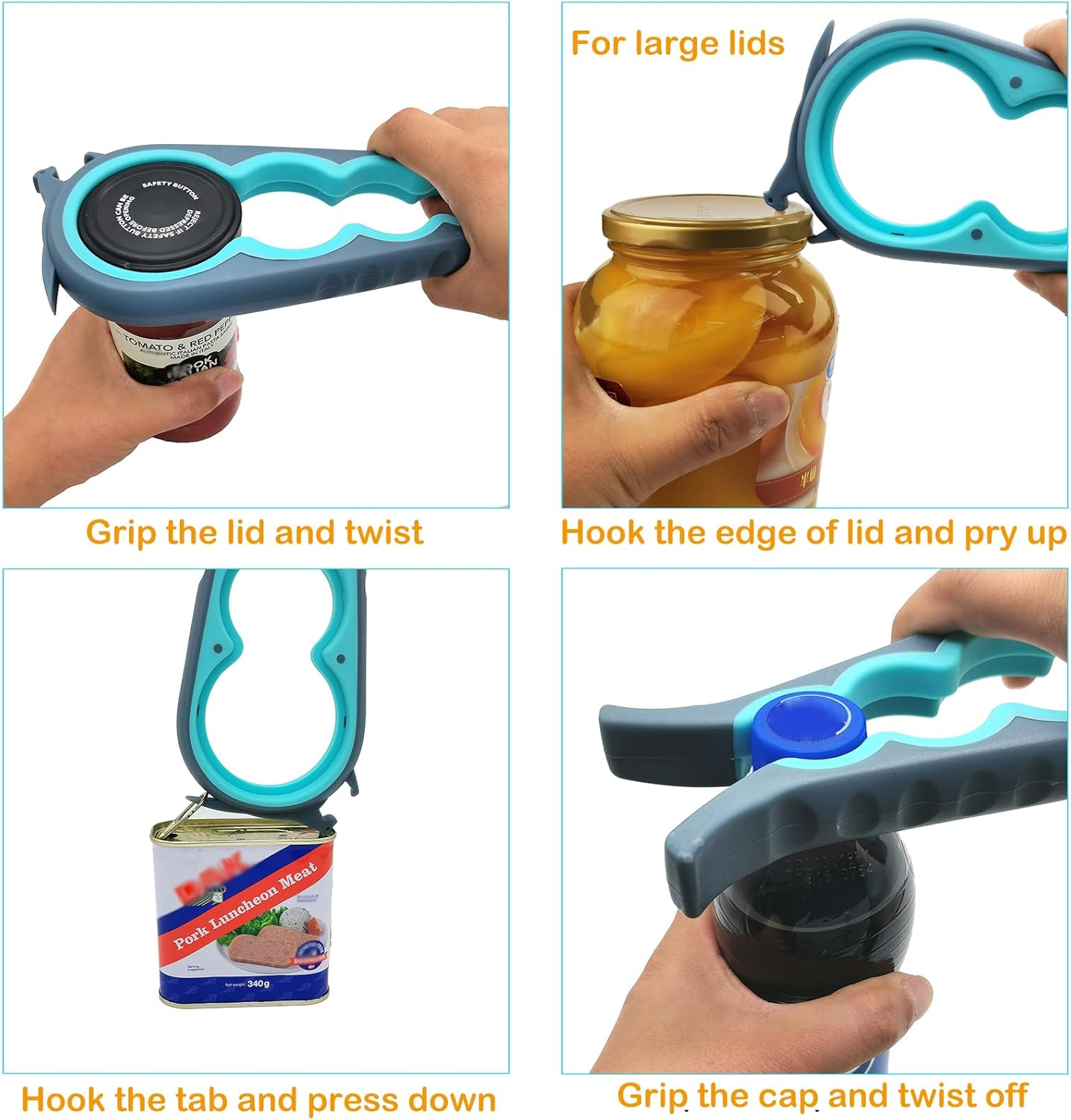 Latest Jar Opener Bottle Opener for Weak Hands,Seniors with Arthritis,Low Strength and Children, Multi Opener Set with Rubber Jar Gripper Pad and Corkscrew Wine Opener image number 2