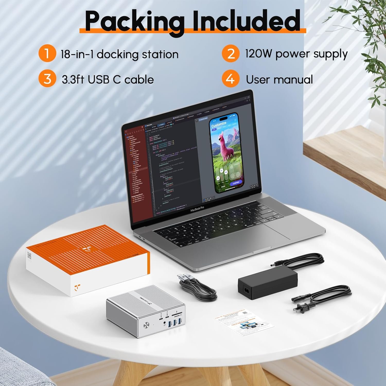 Tobenone Displaylink Docking Station Triple Monitor with 120W Power Adapter, Triple 4K Display for Macbook Pro/Air, Thunderbolt 4/3, USB-C Windows(3X HDMI, 3X DP, 2Xusb-C, 4Xusb 3.2, SD/TF) image number 1