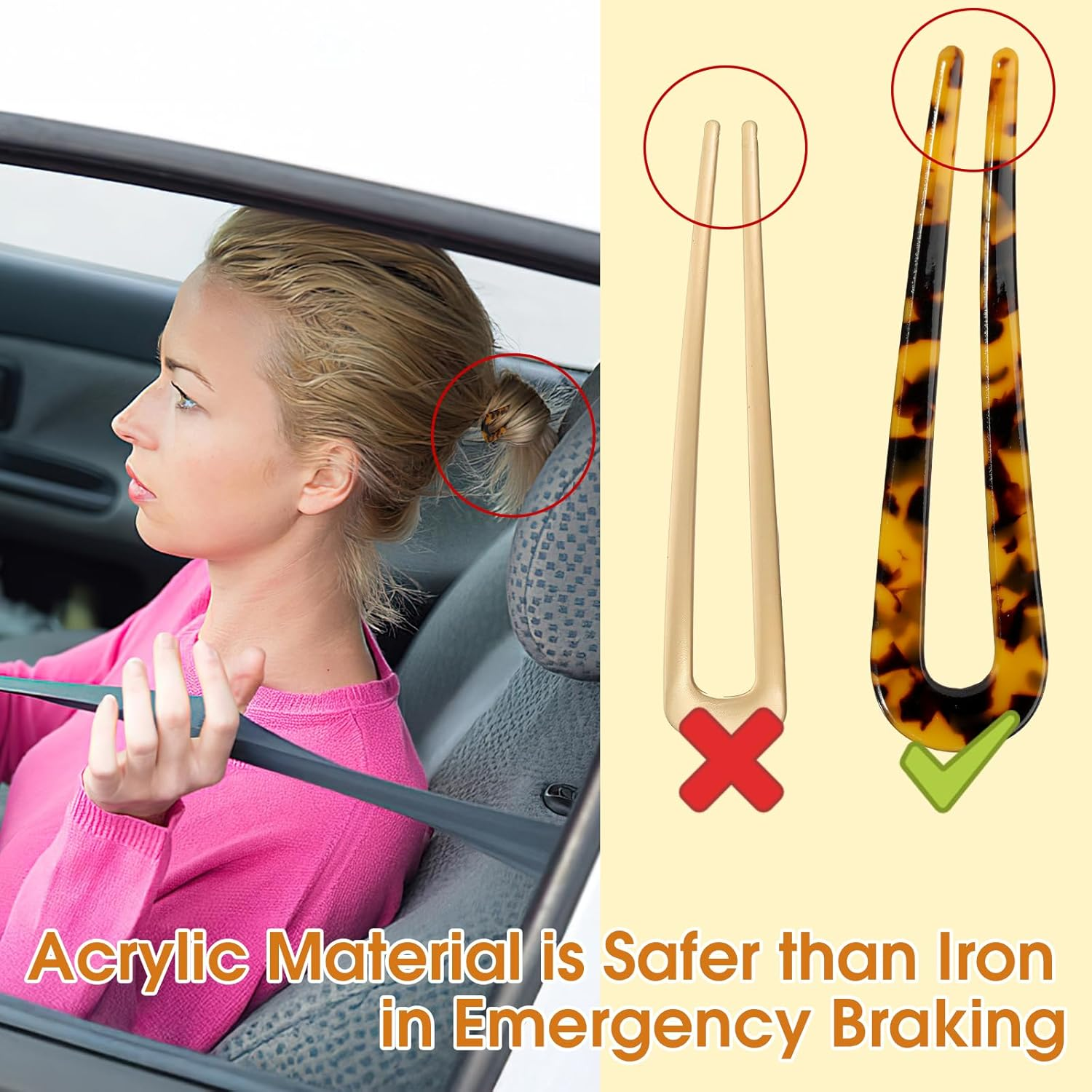 French Hair Pin 3 Pieces, U Shaped Hairpin, Acrylic Hair Pins, Large, 2 Prong Hairpin Updo for Women, Girls, Women image number 5