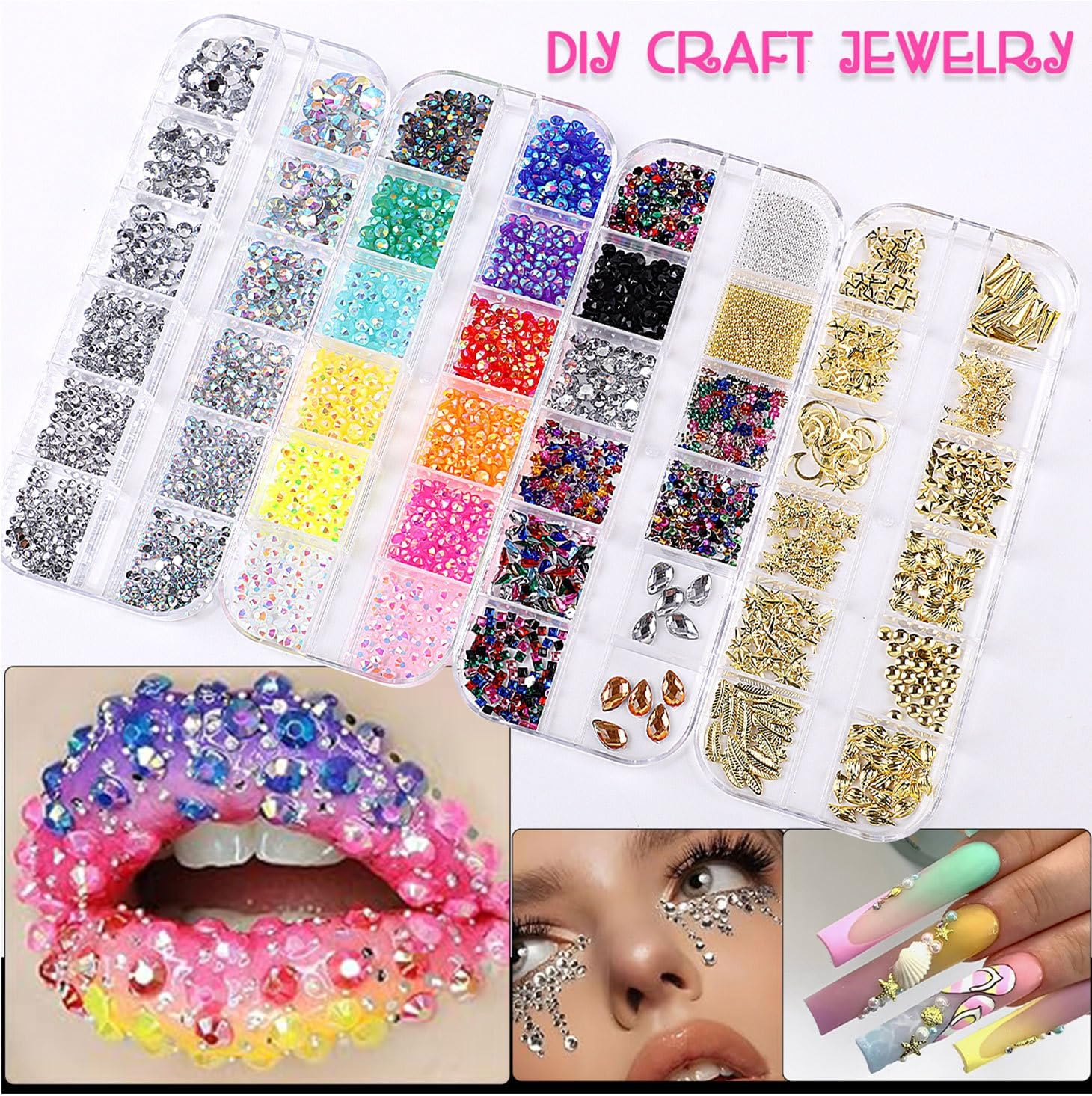 Nail Charms, Nail Rhinestones Kit with 6 Boxes of Nail Gems, 3D Charms for Nails, Colorful Clear Flatback Rhinestones, Charms Y2K for Nails, Multi Shape Pearls Jewels for Crafts image number 2