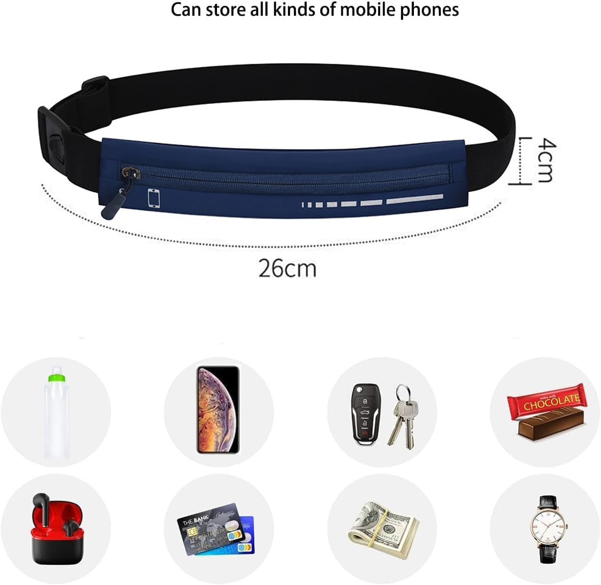 Blue Running Belt, Waist Belt,Sports Belt,Sports Waist Pack, Waist Phone save Belt，Gym Workouts, Exercise, Cycling, Walking, Jogging, Marathons, Yoga, Sport for Mobile Phone，Wallet, Card, Key image number 3