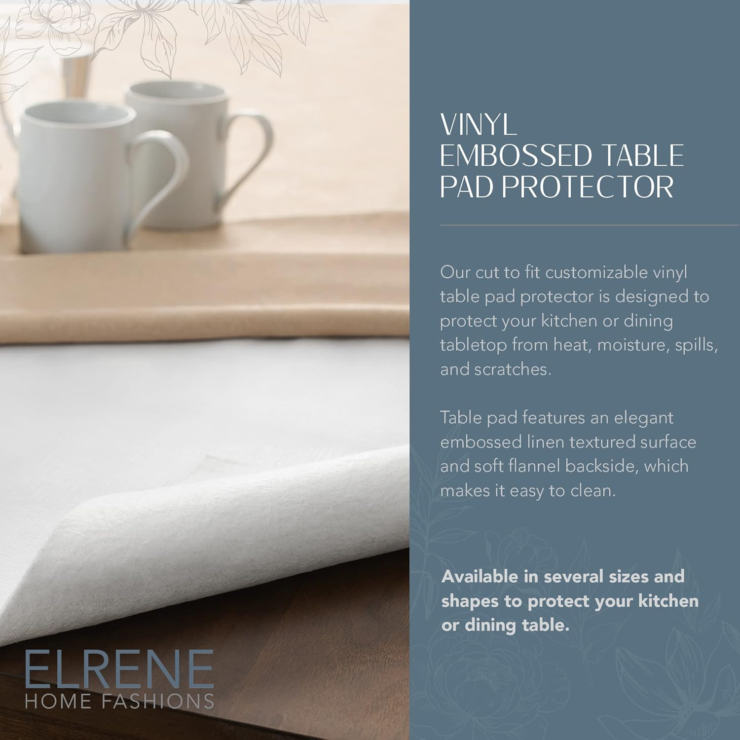 Elrene Home Fashions Deluxe Heavy Duty Table Pad Protector Cushioned Flannel Backing, White, 52" X70" image number 6