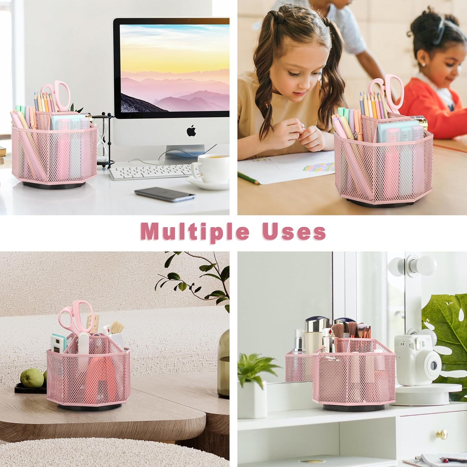 EXERZ Desk Organiser/Desk Tidy Caddy/Pen Holder/Multifunctional Organiser (Light Pink) - Light Purple image number 2