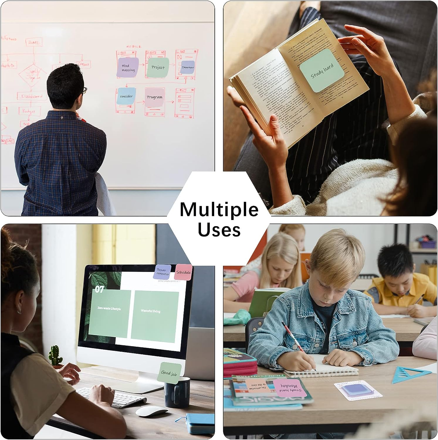 360 Pcs Multi Size Sticky Notes, Sticky Notes Pastel Variety Pack, Assorted Color Sticky Memo Pads for Notebooks, Removable Self-Stick Notes Set for Home Office School Student College Supplies image number 5