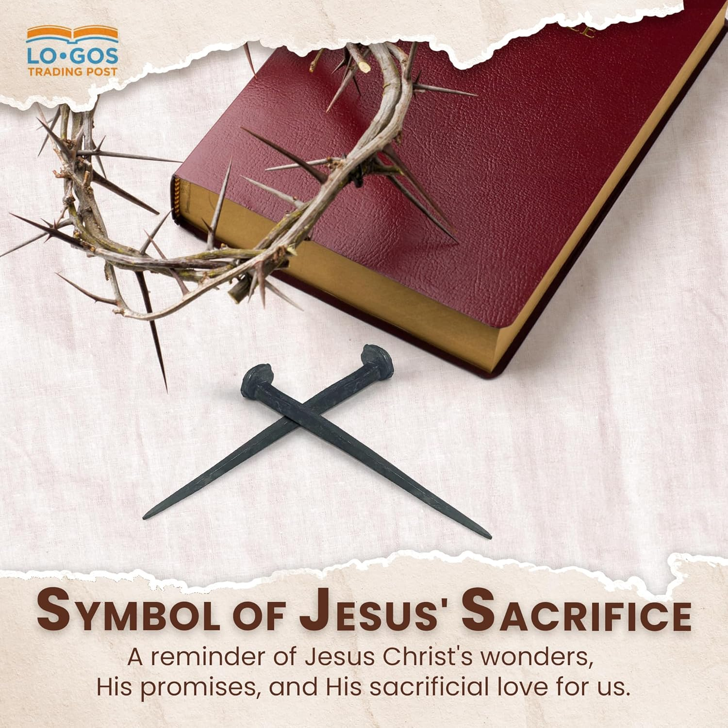 4.5" Crucifixion Iron Nail Replica & Passion of the Christ Booklet (Luke 23:23-46) - Symbolic Roman Jesus Christ Crucifixion Nails Isaiah 53:5 Full-Color Card for Gifting - Easter and Lent Decoration image number 5