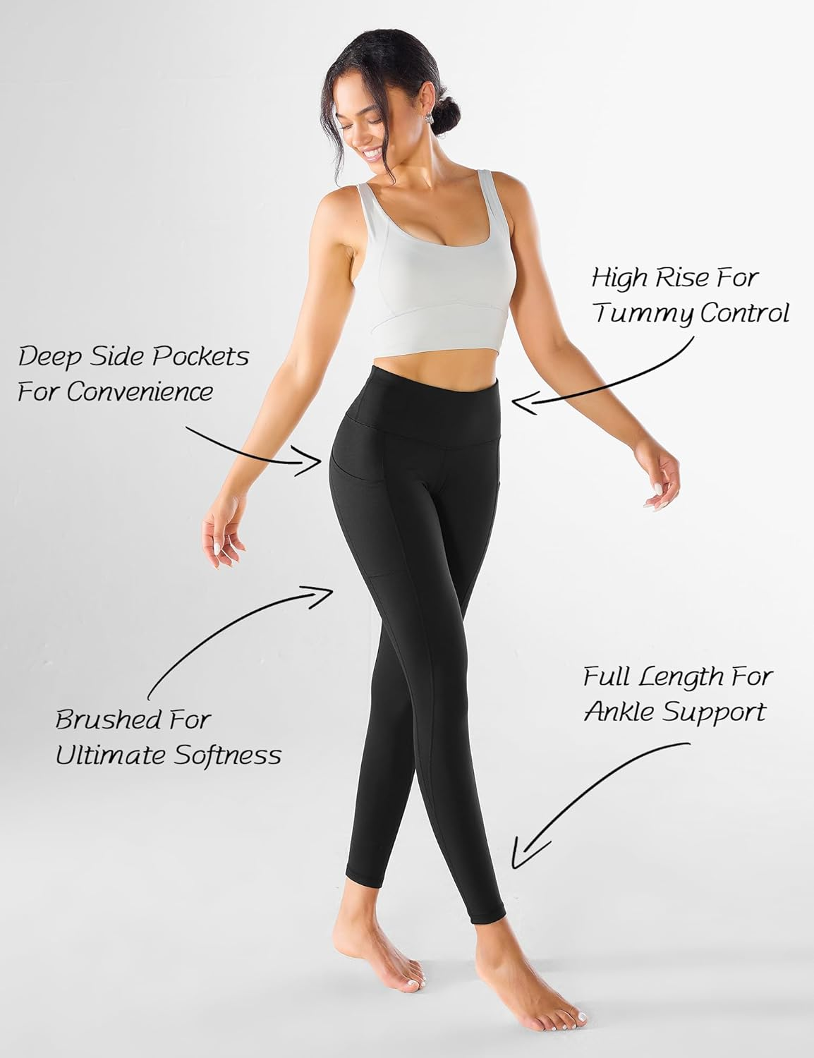 Yogaration Leggings for Women, High Waisted Yoga Pants with Deep Side Pockets, Non-See-Through Workout Leggings, Full Length image number 5