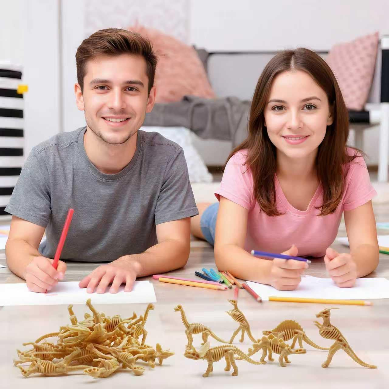 150PCS Dinosaur Fossil Skeleton Dinosaur Skeleton Toys Assorted Figures Dino Bones for Birthday Party Science Play Dino Sand Dig Party Favor Decorations 2.5Inch (150Pcs) image number 3