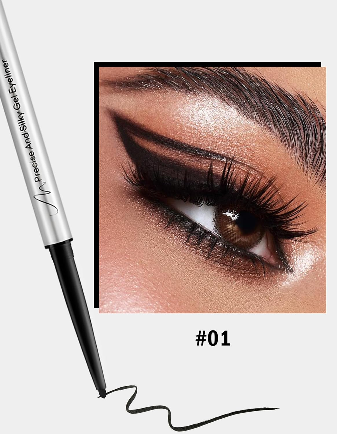 Erinde Black Gel Eyeliner, Waterproof and Long-Lasting Eyeliner Black Soft & Silky Eye Liner, Highly Pigmented Eye Make-Up, Smudge-Proof, Precise Eyeliner Vegan, Suitable for Beginners #01 image number 2