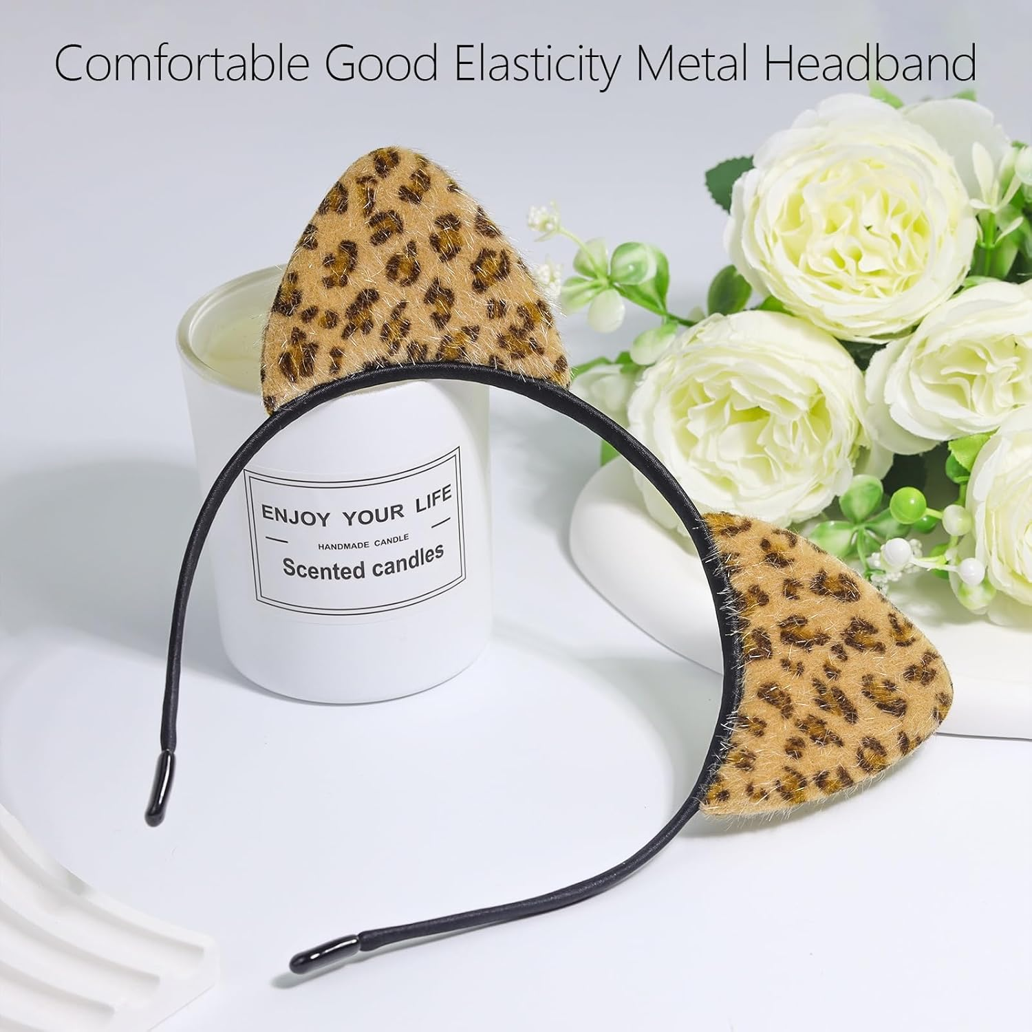 Alonekiss Fluffy Cheetah Leopard Ears Headband - Cheetah Print Ears Cat Cheeta Costume Accessories for Women Adult for Halloween (Gold) image number 3