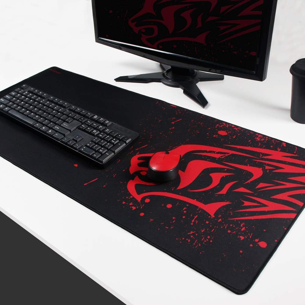 Exco Extended Gaming Mouse Pad, 90 X 40 Cm XXL Mousepad with Non-Slip Rubber Base and Stitched Edge,Smooth Surfaces Red Mouse Mat(Desk Pad) for Gaming and Working 14674 image number 7