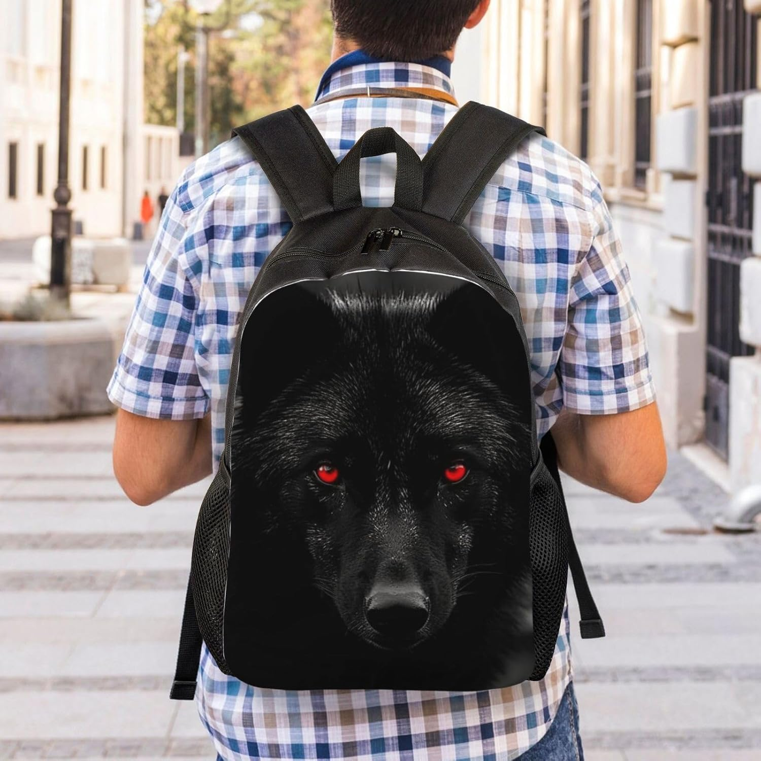 FJWSLCH Black Red Eyed Wolf Backpack for Women Men Laptop Backpack 16.1 Inch Computer Bag Casual Daypack for Travel, Black, One Size, Travel Backpacks image number 3