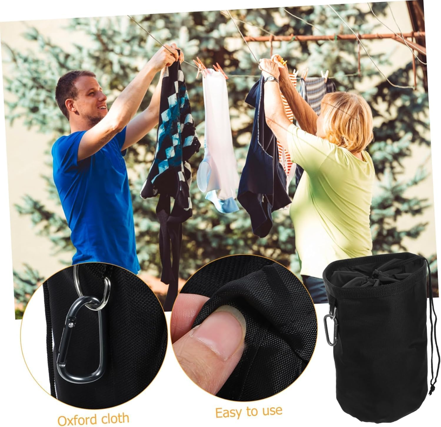 Drawstring Closure Clothes Peg Bag, Durable 600D Oxford Cloth Waterproof Clothes Peg Bag, 1Pc Peg Storage Bag Clothespin Drawstring Bag,Hanger Clip Bag Waterproof. image number 4