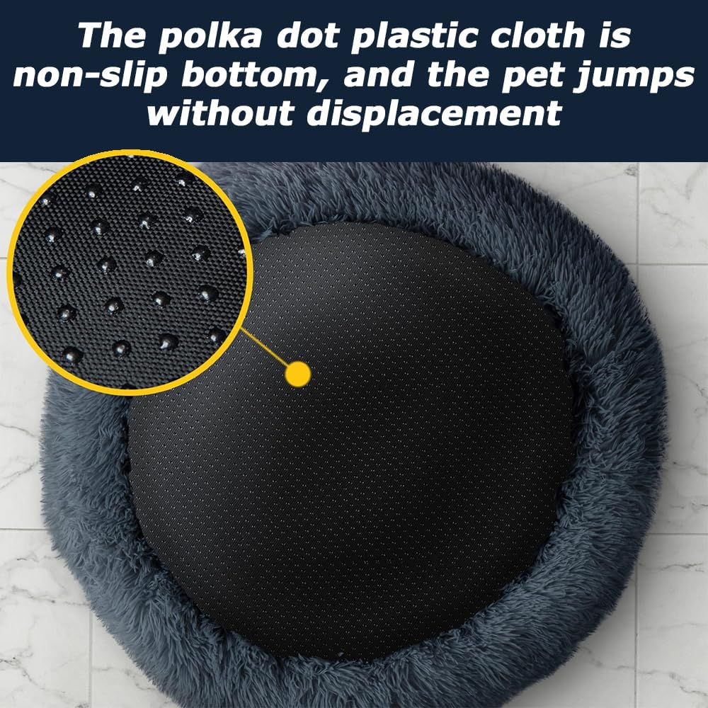 MOTRAIN Calming Dog Bed & Cat Bed, Donut Dog Bed for Small, Medium Dogs, Anti-Slip & Washable round Dog Bed, Fluffy Faux Fur Plush Dog Cat Cushion Bed, 23.6Inch, Deep Grey image number 6