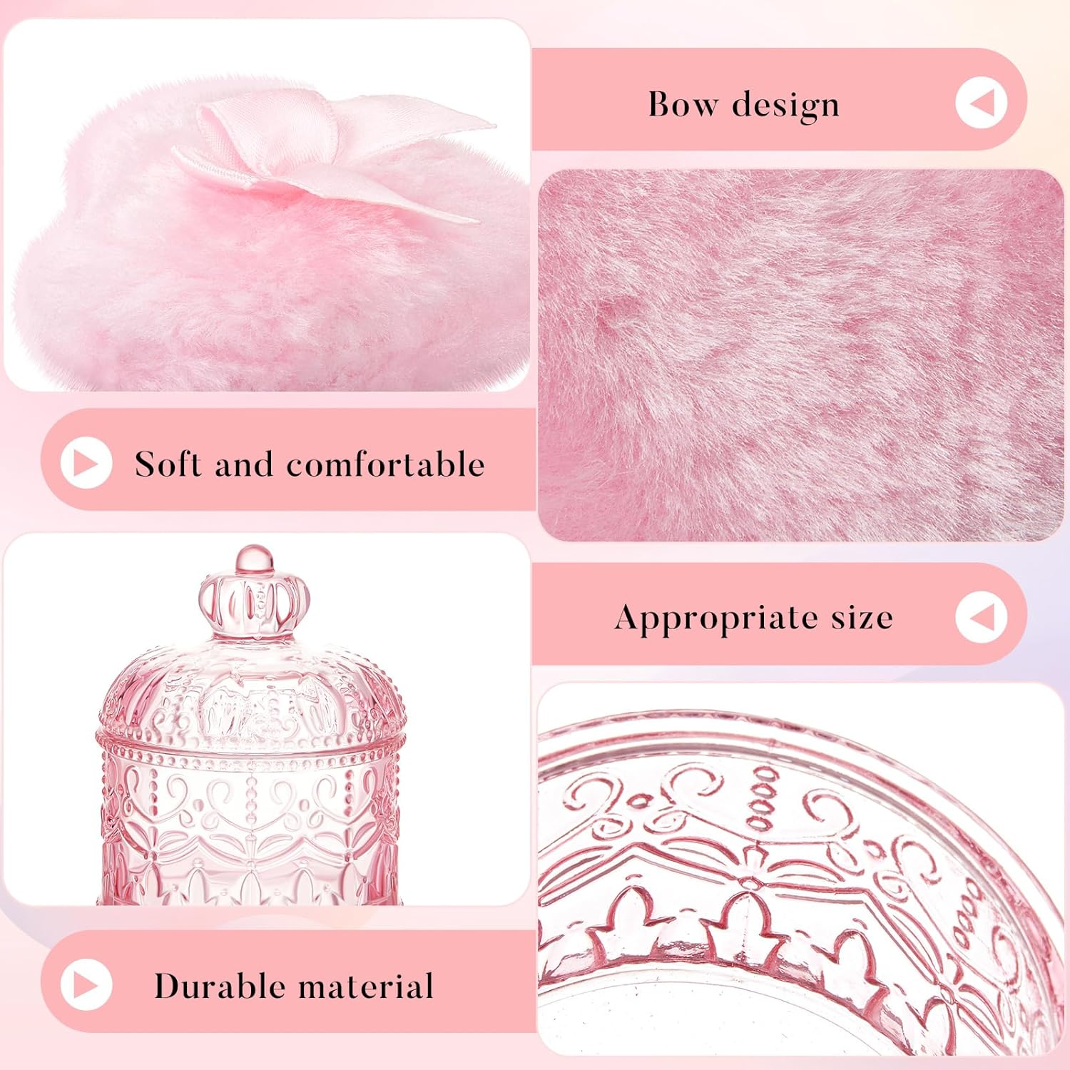 Tioncy 3 Pcs Large Body Powder Puff and Container Powder Container with Puff Powder Puff Crystal Container Soft Washable Reusable Velour Face Body Glitter Powder Puff Wet Dry Makeup(Pink, Crown) image number 6