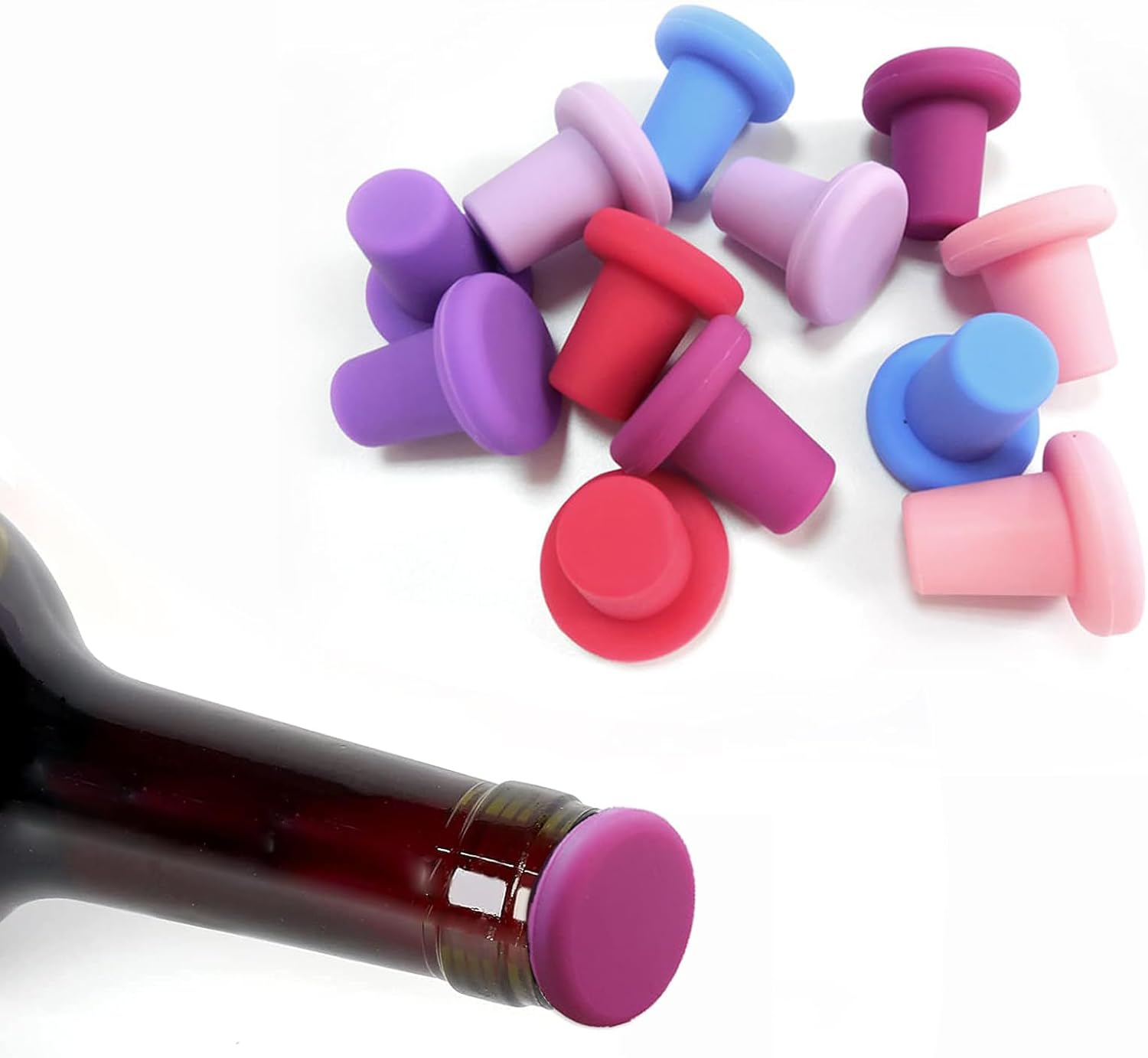 Reusable Wine Bottle Stoppers,Bottle Cover with Food Grade Silicone Wine Cap Sealer Stopper Wine Preserver Wine Accessories Beverage Bottle Stoppers, 6 Pack image number 4