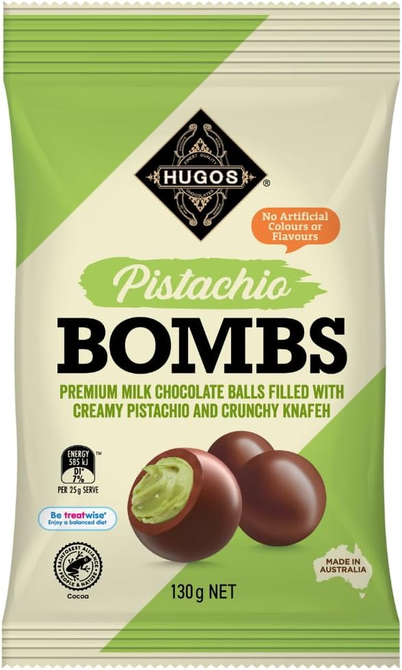 Hugos Milk Chocolate Pistachio Bombs 130G - Indulgent Snacks with Rich Chocolate Candy - Decadent Treats - Ideal Gift Idea