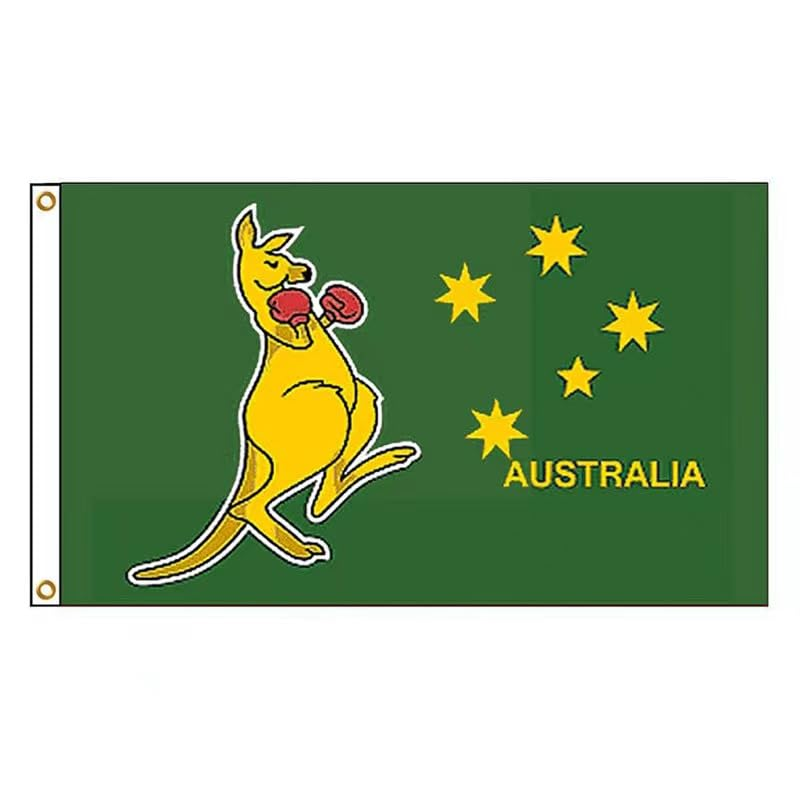 Australia Boxing Kangaroo Flag 90 * 150 Cm,Australian National Symbol,Polyester Thickness, Fade Resistant, Brass Grommets, Canvas Header, Indoor/Outdoor, Vibrant Colors,Not Fear of Rain and Snow image number 4