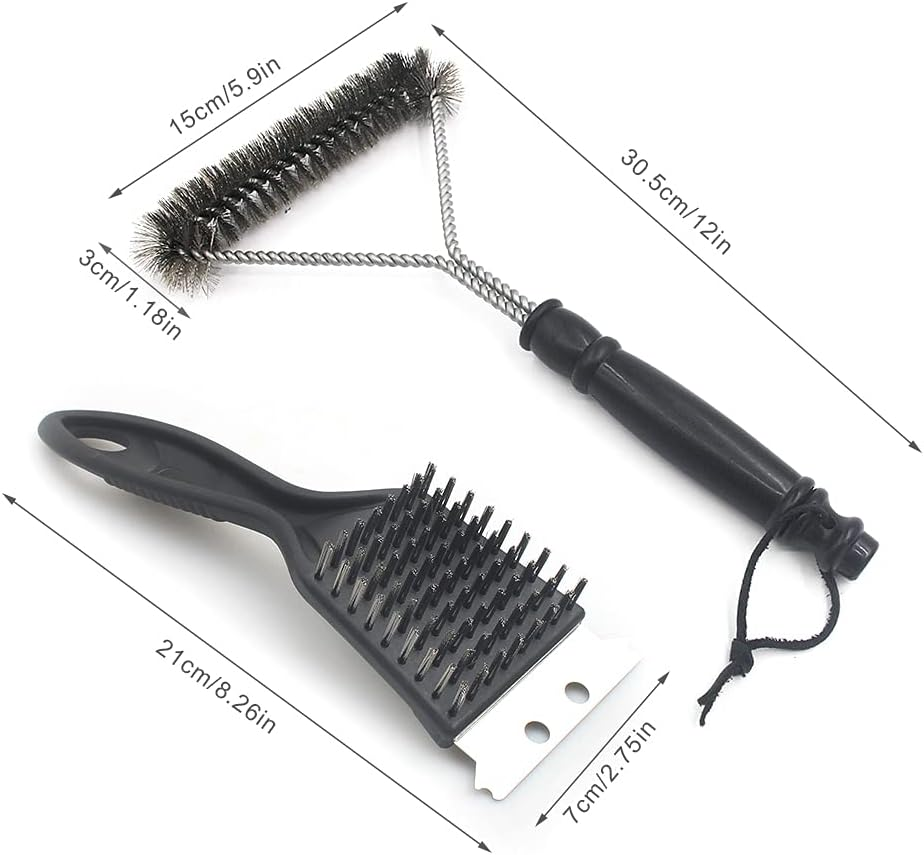 BBQ Cleaning Wire Brush, Bbq Cleaner, Grill Brush, BBQ Oven Cleaner, 2 in 1 Pointed Tail Wire BBQ Brush + Stainless Steel Curl Grill Brush Barbecue Cleaning Kit(Black) image number 3
